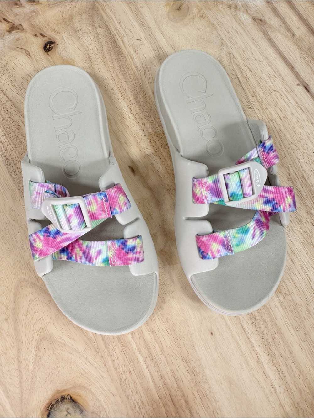 Chaco Chillos Kids Slide Sandals Pink Tie Dye Light Tan 4